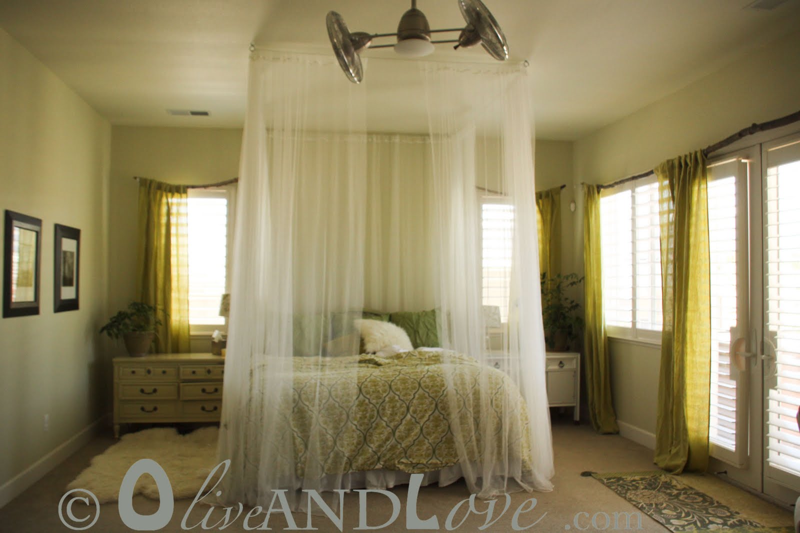 tree branch curtain rod mosquito netting around bed