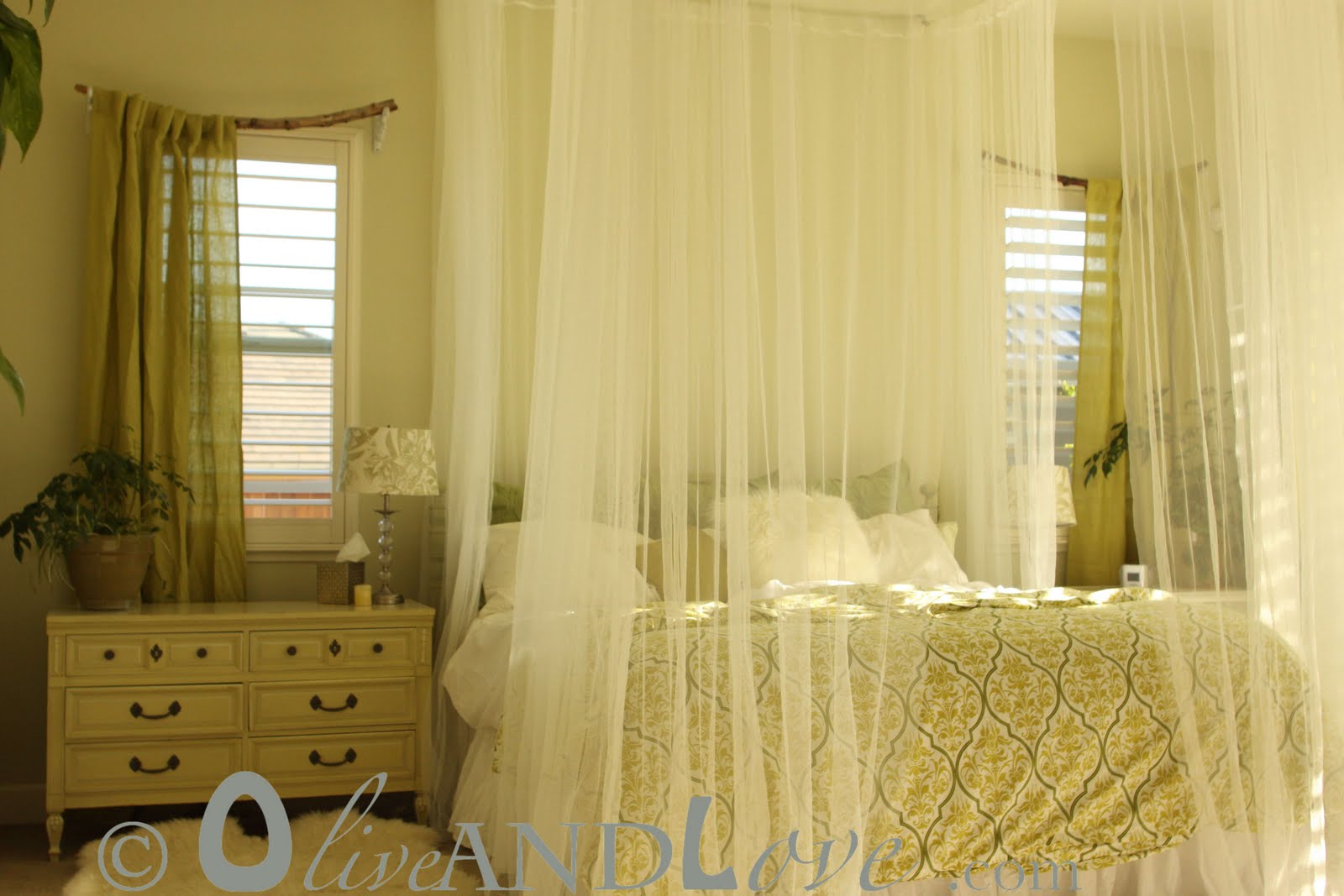 Ceiling mounted bed canopy consisting of eyebolts, turn buckles and ...